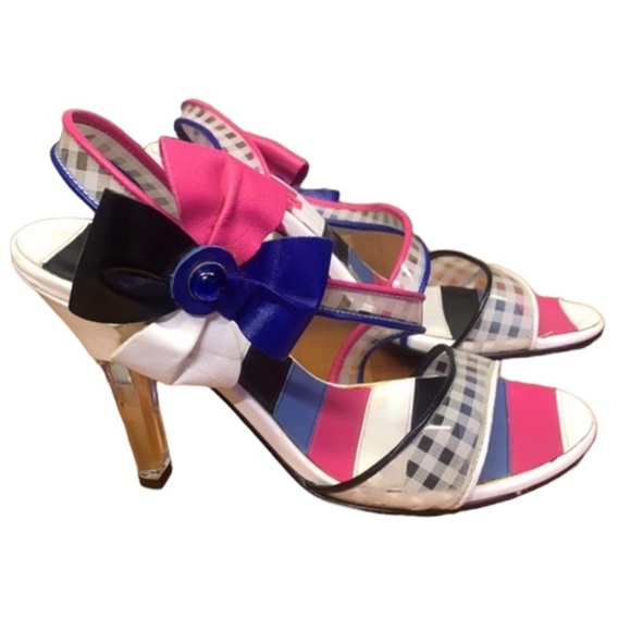 Betseyville by Betsey Johnson Gingham Bow
Colourblock Open Toe Lucite Heels - Picture 1 of 16